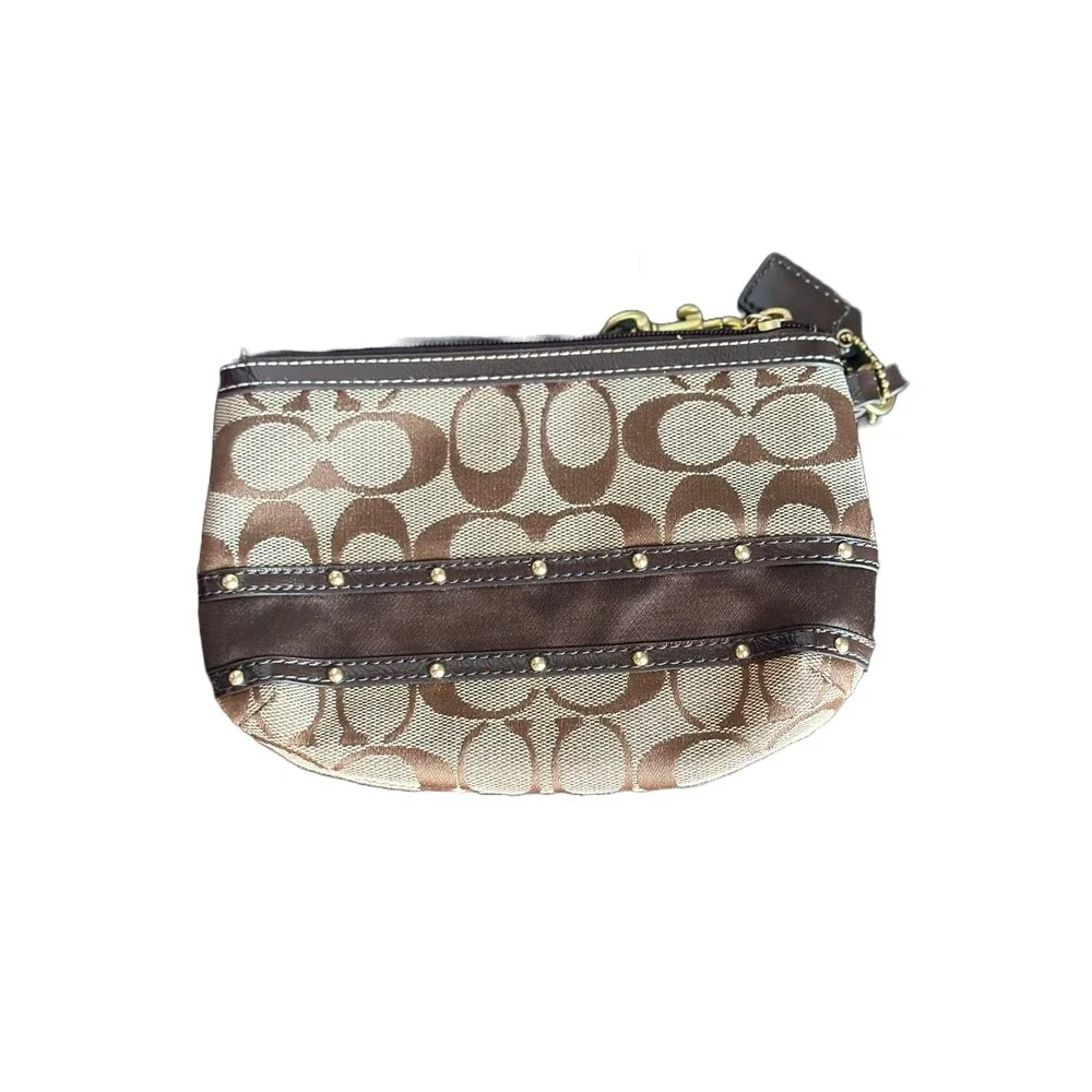 Coach Brown Signature Canva Wristlet Wallet